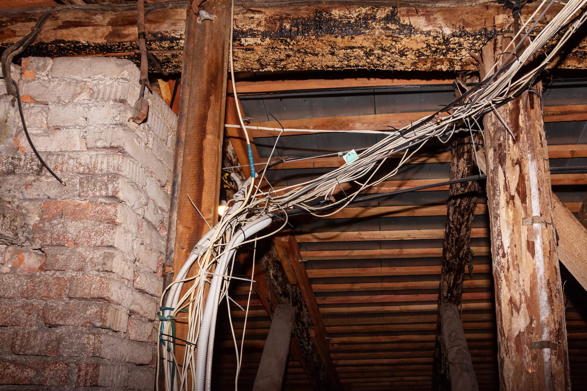 Electrical hazards in attic.