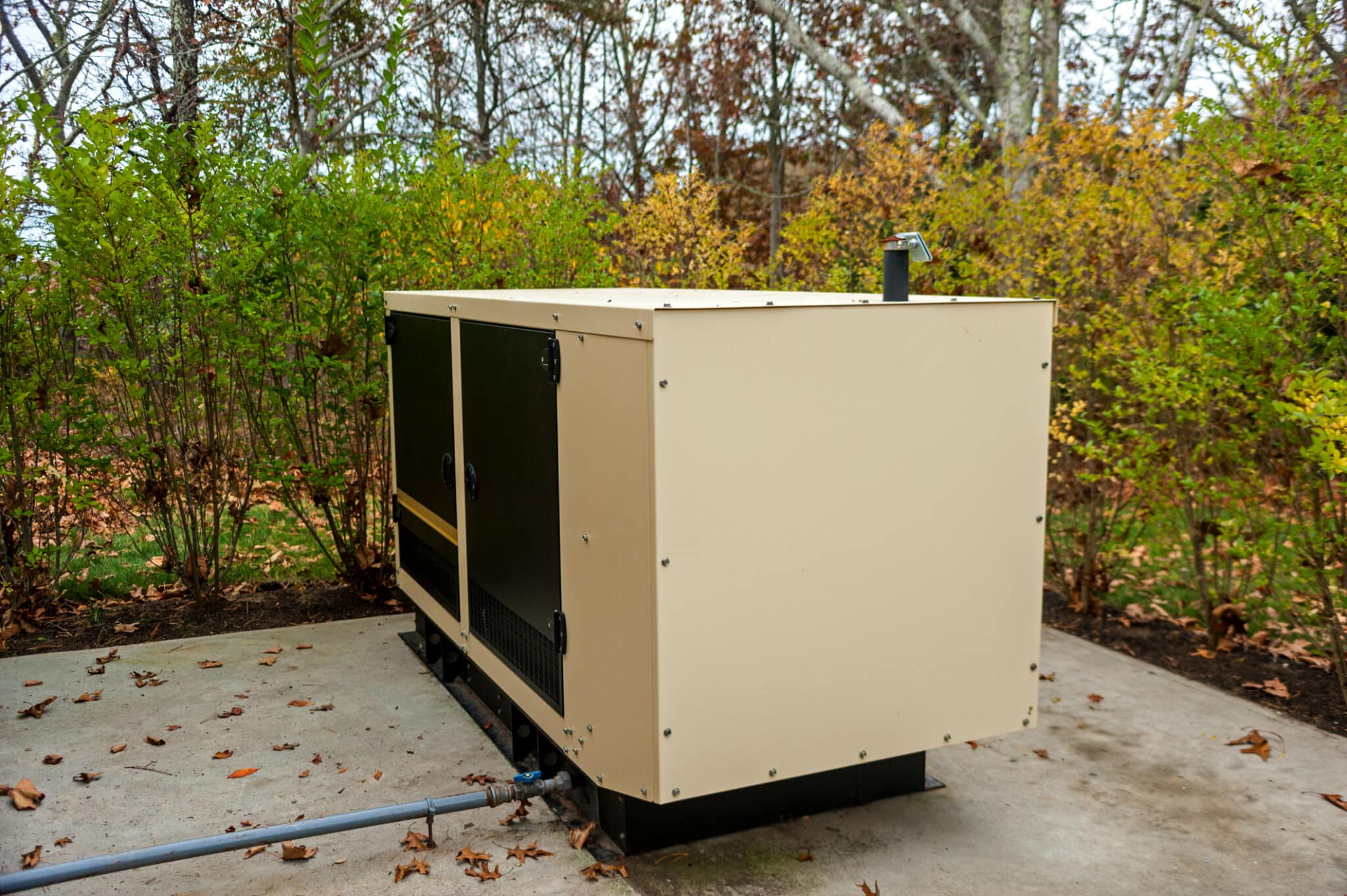 The Residential generator on the concrete pad, Generator noise reduction.